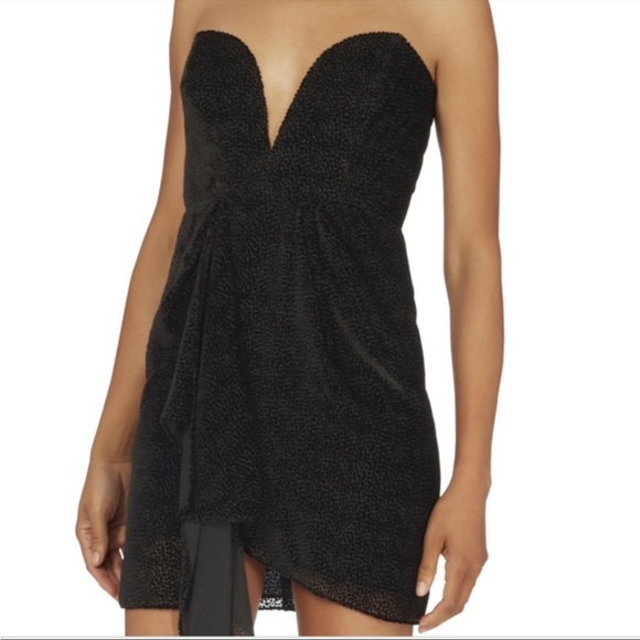 NWOT Intermix Michelle Mason Strapless Velvet Silk Burnout Mini Dress Black Sz 4 - Picture 2 of 9